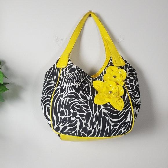 Nicole by Nicole Miller Bright Yellow Floral Shoulder Purse - Picture 1 of 14
